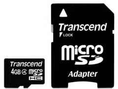 Купить Карта памяти Transcend microSDHC 4GB Class 4+SD adapter